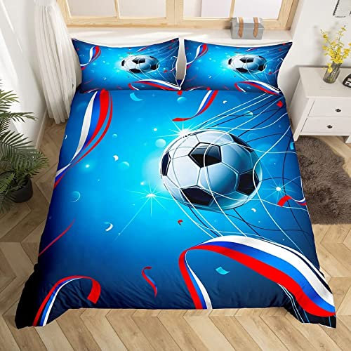 okoikfc Copripiumino Matrimoniale Stampa 3D tema calcio Biancheria da Letto in Morbida Microfibra Inverno copri piumino 260x240 cm e 2 Federe 50x80 cm con Zippere