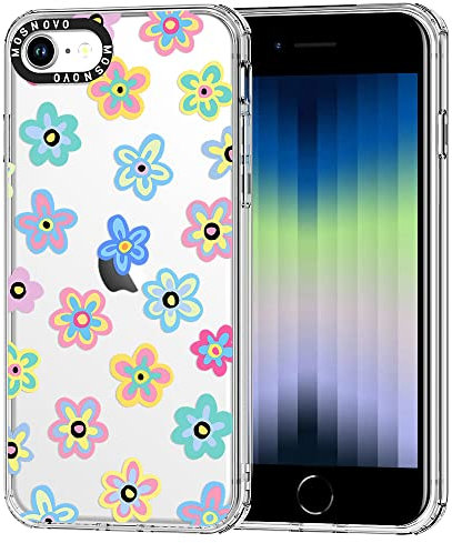 MOSNOVO Case for iPhone SE, iPhone 8 & iPhone 7, [Buffertech 6.6ft Military-Grade Drop Protection] [Anti Peel Off Tech] Clear TPU Bumper Phone Case Cover Design - Groovy Flower