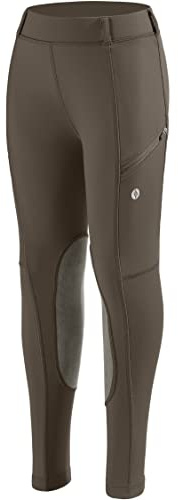 SANTINY Girls Horse Riding Pants with Zipper Pockets Kids Stretchy Equestrian Breeches Knee-Patch Youth Schooling Tights (Brown_L)