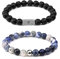 LIVLOKO Mens Bracelet Leather Black Multi-Layer Bracelet for Men Magnetic Clasp Rope Wristband Mens Gift for Boyfriend (Medium to Large 20-22cm, I. Sodalite Lavastone Stacked)
