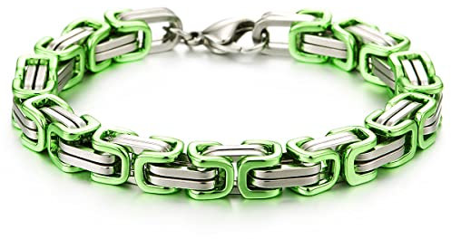 COOLSTEELANDBEYOND Maskulinen Stil Edelstahl Geflochtenes Armband für Herren Farbe Silber und Metallisch Grün, Poliert