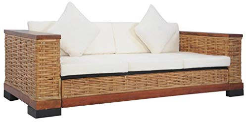 ZEYUAN 3-Sitzer-Sofa mit Auflagen, Couch für Wohnzimmer, für Wohnungen, Couch Mit Schlaffunktion, Loungesofa, Sofas & Couches, Relaxsofa, Braun Natur Rattan