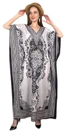 Art of Creation Women's Kaftan Dress Maxi Long Dress Night Gown Caftans Dresses 3/4 Sleeve Top Nightdress Plus Size Tunic Kaftans House Dresses Color-White