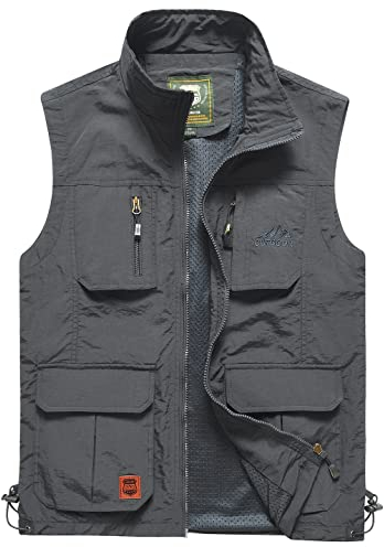Yukirtiq Herren Outdoor Weste Freizeitweste Schnelltrocknend Angelweste Atmungsaktive Funktionsweste Werkzeugweste Fotografie Ärmellos Fischerjacke, Grau, M