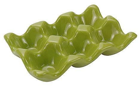 Xiaoyztan Bright Glaze Ceramic Egg Cup Half Dozen Porcelain Egg Tray Holder for Dining Table Kitchen Cooking Oven Refrigerator 5.4in x 3.6in Green
