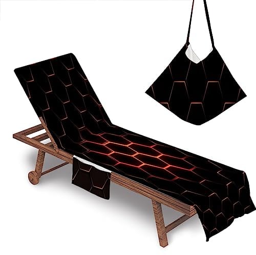 Morbuy Liegestuhl Handtuch mit Taschen, Geometrisch Stil Strandliegen Handtuch Mikrofaser Strandtuch für Liegen/Handtücher für Strandliegen/Strandtuch, Kapuze für Besseren Halt (Hexagon)