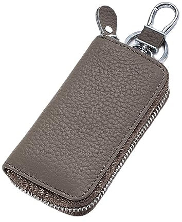 Yizelli Portafoglio Portachiavi in Pelle Unisex con Gancio in Metallo Custodia Portatile Universale Porta Chiavi con Cerniera per Uso Domestico (Cachi Scuro)