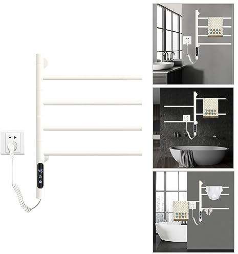 ZOYI 180°Drehung elektrischer handtuchtrockner Bad, elektrisch badheizkörper handtuchhalter, handtuchwärmer elektrisch Bad, handtuchheizkörper elektrisch, 220v,Weiss