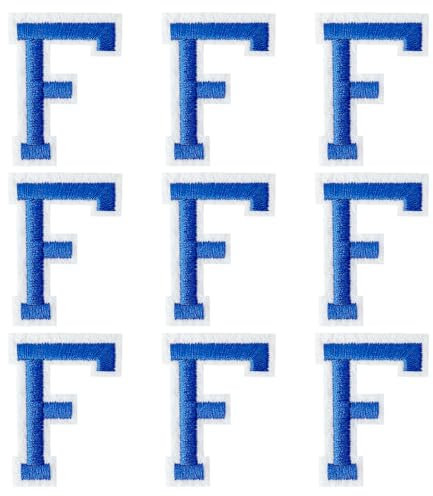GYGYL Iron on Letters Patches, 9Pcs of 2 Inch Blue Letter F Patches, Alphabet Embroidered Patch for Clothes, Dress, Hat, Socks, Jeans, DIY Accessories