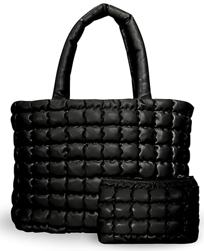 The Cloud Tote Bag Set | Puffer Tote Bag with Insert Pouch | Quilted Tote Bag for Women | Trendy Padded Shoulder Puffy Bag