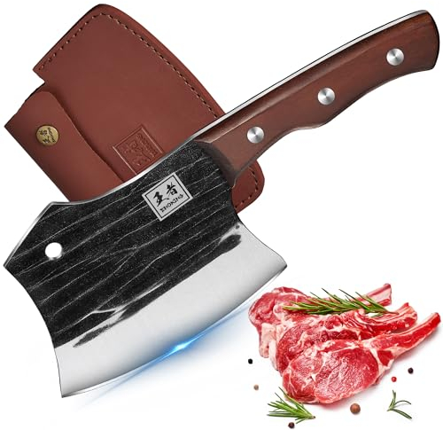 ENOKING coltelli da cucina, Mannaia resistente, Coltello da carne con manico in legno, Coltello da Cucina forgiate a mano, coltello da macellaio per cucina, campeggio, barbecue all'aperto