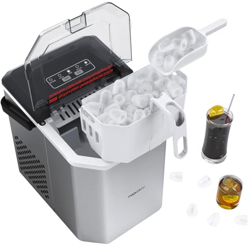 magicplux machine à glaçons, 12kg en 24h, 9 Glaçons en 6 minutes, Argent Machine a Glacons avec Fonction Autonettoyante pour la Maison/Cuisine/Camping