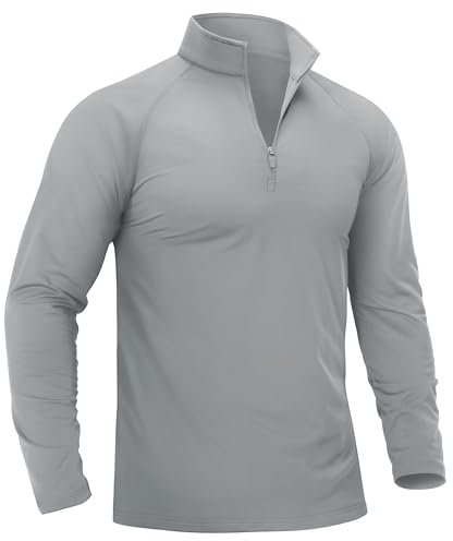 TACVASEN Longsleeve Herren Sport 1/2 Zip Funktionsshirts Shirts Wandern Ski Pullover Winter Warme Tops (XL, Hellgrau)