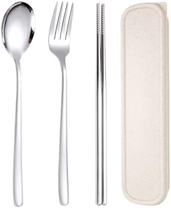 Travel Utensils, 18/8 Stainless Steel 3pcs Cutlery Set Portable Camp Reusable Flatware Silverware, Include Fork Spoon Chopsticks with Case