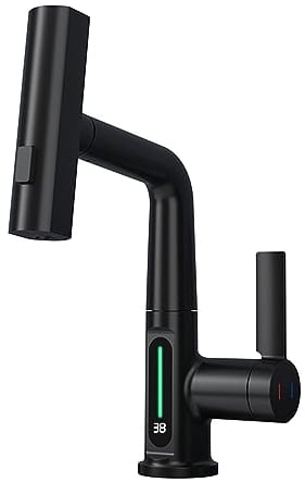 Kocusu Kitchen Taps with 360 Rotation Extendable Pull Out Spray, 3 Way Tap with Jet Regulator, Black