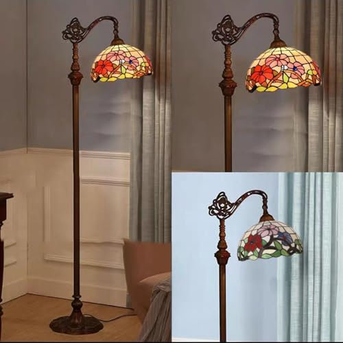 Retro Arbeitszimmer Stehlampe verstellbar Glas Leselampe Ø30CM Tiffany Wohnzimmer Stehleuchte Mit Fußschalter Vintage Beleuchtung für Schlafzimmer Bar cafe Standleuchte H165cm