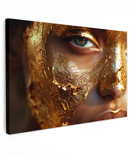 MuchoWow© Wandbilder Groß 120x80 cm XXL Wohnzimmer Wanddeko Schlafzimmer Zimmerdeko Fotowand Zimmer Deko auf Wand Dekoration Wall Art Frau - Porträt - Gold - Luxus - Blattgold