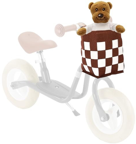 Taeku Kinder Fahrradkorb, Faltbar Lenkertasche Fahrrad Karomuster Fahrradtasche Laufradtasche Lenkerkorb für Jungen und Mädchen (Braun)