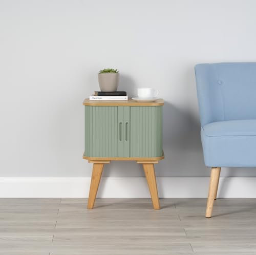 Racking Solutions Bamboo Side Table with Sage Green Sliding Doors 580mm H x 450mm W x 450mm D