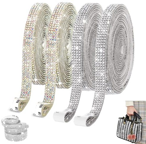 RXKFIGX 4 Rouleaux Diamant Cristal Auto-Adhésif Autocollant Décoration Ruban de Strass Autocollant Auto-adhésif Ruban adhésif en Cristal de Diamant Rouleau de Cristal d'Autocollants