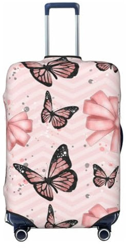 ESASAM Housse de protection élastique pour valise, accessoires de voyage, essentiels de voyage, housse de protection pour valise, housse de protection élastique pour valise, Papillon rose, M