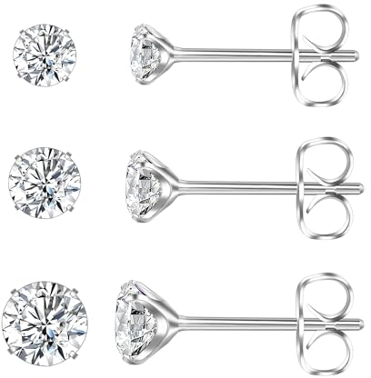 Ohrringe 3er Set,Titan Ohrringe Hypoallergen Damen Herren Mädchen G23 Titan Ohrstecker Zirkonia Ohrstecker 3/4/5mm