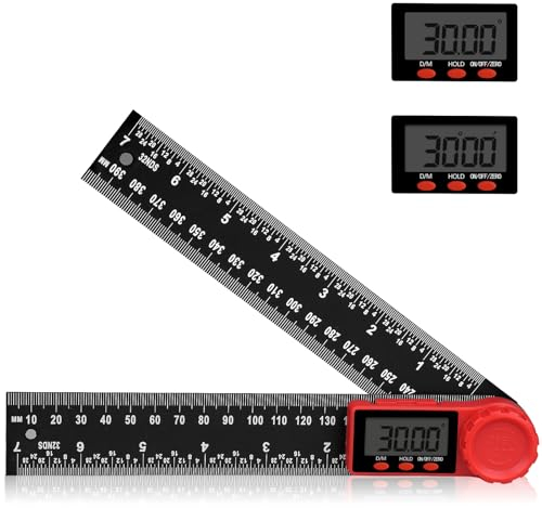 Aweohtle - Goniometro digitale 2 in 1 con display LCD, funzione hold e blocco, righello angolare girevole a 360° per ingegneria meccanica, lavorazione del legno e misurazione – 200 mm/7,8 pollici