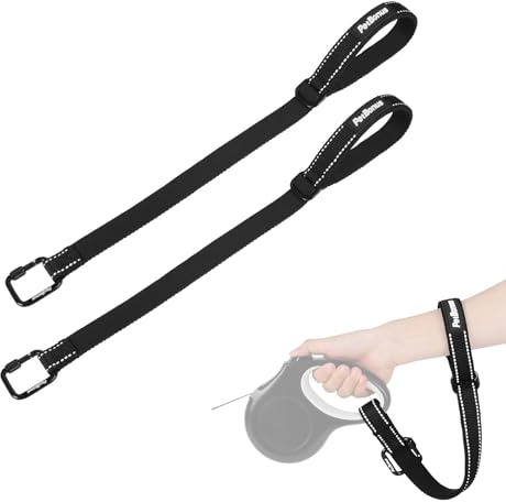PetBonus 2-Pack Dog Leash Wrist Strap with Lockable Clip | Adjustable Soft Padded Handle, Reflective, Escape Proof, Heavy Duty, Extra Layer Security for Pet Stroller, Black Black