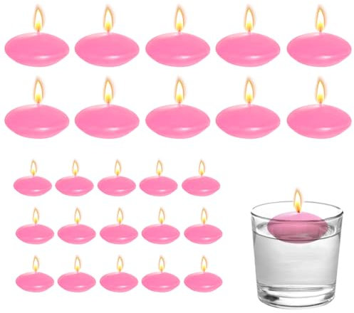 Bolosa 25 Stück Schwimmkerzen, Schwimmende Wasserdichter Rosa, Schwimmkerze 38X20 mm, Sojawachs Kerzen, Schwimmkerzen Rosa Groß, Teelichter Kerzen, Floating Candles, 30-60 Minuten Stunden Brenndauer