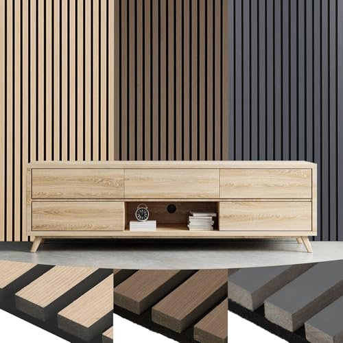 Fiqops Akustikpaneele Holz 120x60cm Wandpaneele aus Holzfunier und Filz,Holzpaneele Grau,Wandverkleidung holz für Studio und Zuhause Innenwanddekoration – Großflächige Abdeckung