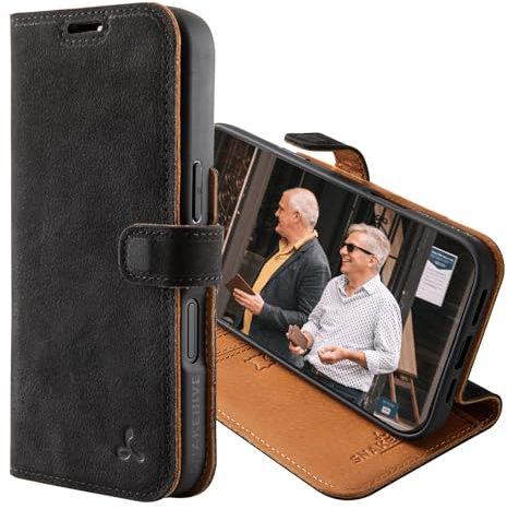 Snakehive Leather Wallet for iPhone 16 Pro - Real Leather Wallet Phone Case with Viewing Stand and Card Holder - Flip Folio Cover with Card Slots (Black)