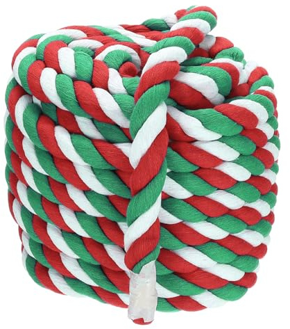 PATIKIL 1 Pulgada x 50 Pies Cuerda De Algodón Natural Trenzada 3 Hebras Cuerda De Algodón Fuerte Y Gruesa Cuerda para Juegos Tira Y Afloja para Barandillas Manualidades Rojo Verde Blanco