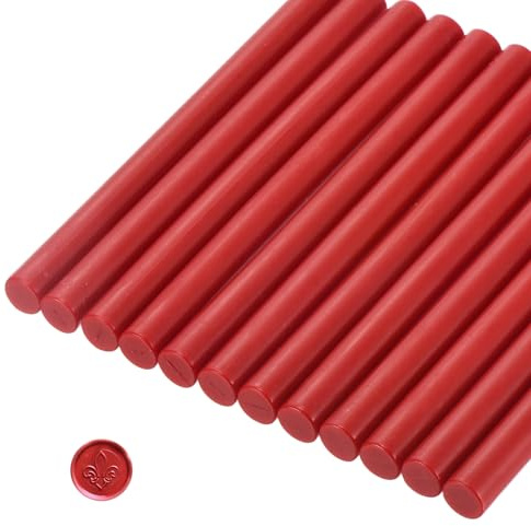 sourcing map 12 Pcs Red Cylinder Sealing Wax Stick Glue Gun Wax Seal Rod Craft Adhesive Waxing for Letter Seal Wax Stamp,Wedding Invitations, Packaging Decoration