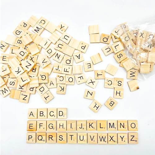 FZSECRIU 208 Stückscrabble buchstaben holz，holzbuchstaben,buchstaben spiel,holzbuchstaben zum basteln