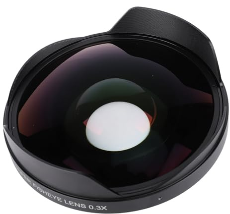 0.3X Fisheye Lens, 72mm Thread Mount Quick Installation Metal Construction, Long Depth of Field, Wide Angle, Video Camera Fisheye Lens with Small Hood