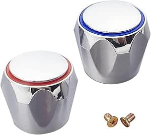 Yjemle 2Pcs Silver Replacement Cold and Hot Tap Top Head Covers Bathroom Kitchen Sink Taps Faucet Cover Handle for Basin/Bath and Kitchen Sink Taps, Tap Parts,Handles