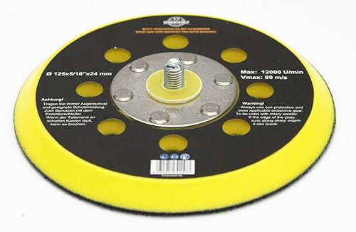 Eisenwolf Plateau de ponçage velcro de 125 mm pour ponceuse excentrique avec filetage extérieur UNF 5/16 et 8 trous