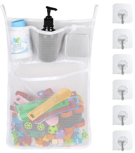 CATOR Organisateur de jouets de bain,Organisateur de Jouets de Bain avec 6 Ventouses pour Enfants, rangement de jouets de baignoire, Filet Rangement Jouet pour Jouets de Bain et Salle de Bain