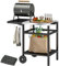 Outsunny Carrello Barbecue con Piano in Acciaio Inox e Ripiano Richiudibile, Tavolo Cucina da Esterno per Forno Pizza con Ruote, Maniglia, 6 Ganci e Copertura di Protezione, 91x58x76 cm, Nero