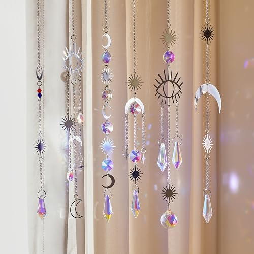 6 Stück Regenbogen Kristall Sonnenfänger Fensterdeko | Hängende Deko, Prisma Kristall, Lichtspiel, Fenster Schmuck, Weihnachten, Hochzeit, Party, Garten