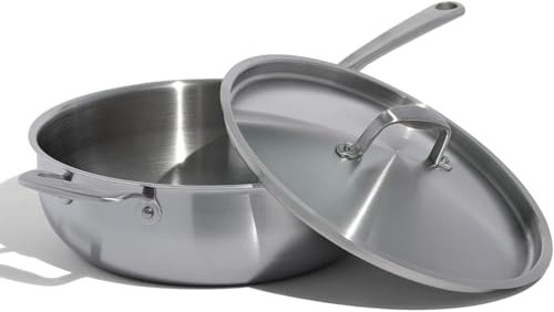 5 Quart Stainless Steel Saucier Pan - 5 Ply Stainless Clad - Professional Cookware - Induction Compatible