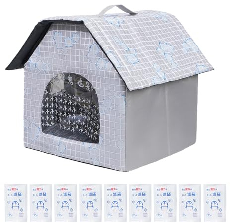 Bvizyelck Cooling Dog House - Cat Air Conditioner House | Folding Cooler Bed with 9 Ice Packs Waterproof for Four Seasons Pet Shelter Puppy Indoor Floor Small Breed