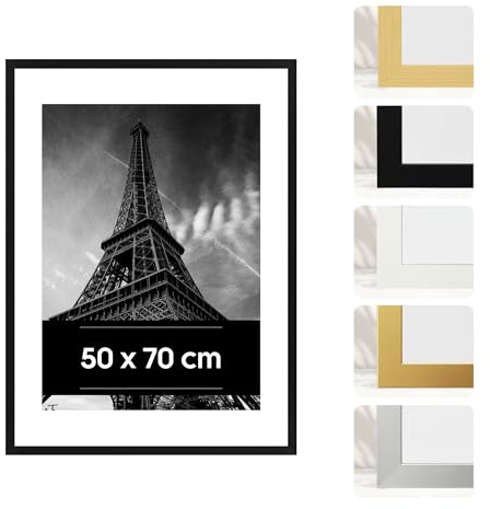 Estancia 50x70 cm Schwarzer Bilderrahmen aus Kunststoff – 50 x 70 cm Rahmen mit Bruchsicherem Acrylglas – Moderner Fotorahmen für Wände und Tische