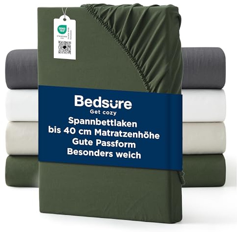 Bedsure Spannbettlaken 180x200cm Oeko-TEX - bis 40cm Tiefe, Olivengrün | Spannbetttücher Mikrofaser Waschoptik, Baumwoll-Haptik, Bettlaken für Hohe Matratzen & Boxspringbett, Weich & Hautsympathisch