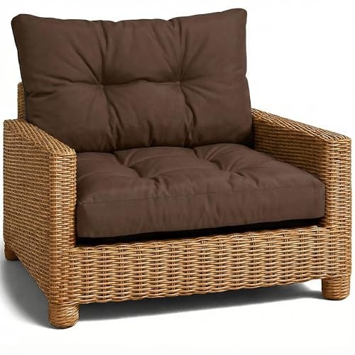 Sitzpolster Gartenmöbel Lounge Kissen Outdoor Auflagen Rattanmöbel Balkon | Set: 70x70 cm und 40x70 cm Auflagen für Sessel Stuhl Garten Terrasse wasserabweisend gesteppt dick weich Braun