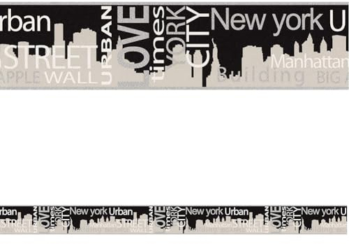 A.S. Création Bordüre New York City für Kinderzimmer - Grau Metallic Schwarz Schlafzimmer Wohnzimmer Küche - Städte Skyline NYC (Packung mit 4)