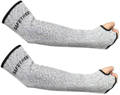 SAFETREE Manchons en tricot résistants aux coupures, manches indéchirables de 43,7 cm, avec trou pour les pouces, classe 5, résistance aux coupures, protection de sécurité, empêche les rayures,