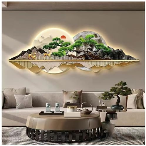 BDXZJ 3D-Wandkunst-Dekor LED-Licht, Chinesisches Feng Shui Wandbild, Skulptur Für Heimdekoration, Orientalische Heimdekoration Für Eingang, Flur, Schlafzimmer Und Sofa-Hintergrund, Wandbehang C
