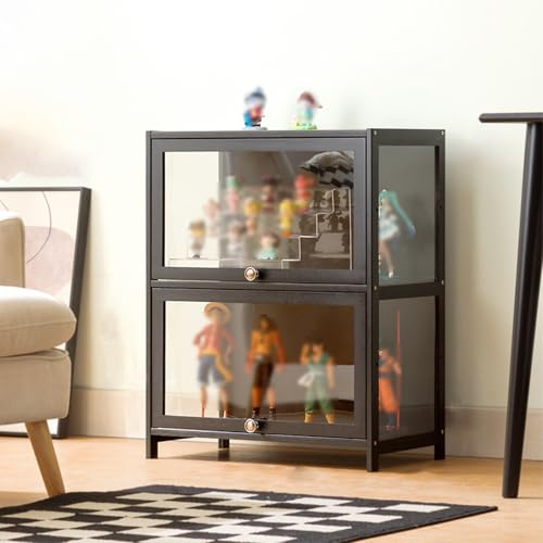 Bllhl Vitrine mit Acryltüren, 70 cm lang, 1/2/3/4/5-stöckiger Vitrinenschrank, Aufbewahrungsschrank für Wohn- und Schlafzimmer, Holz 2 Tier