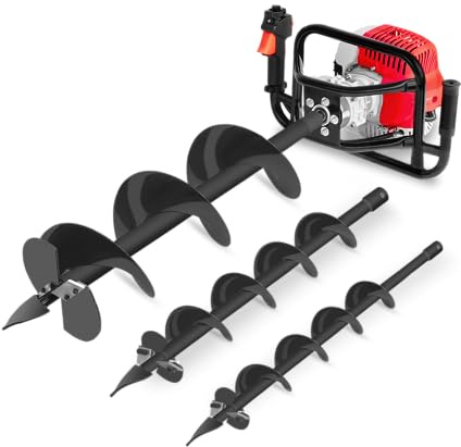 GREENCUT GD750X-3S – Ahoyador Gasolina 75cc 5.2CV, Taladro de Tierra Motor 2 Tiempos, 3 Brocas Acero (100/150/200 mm), Profundidad 80 cm, Ideal para Jardinería y Postes (Reacondicionado)